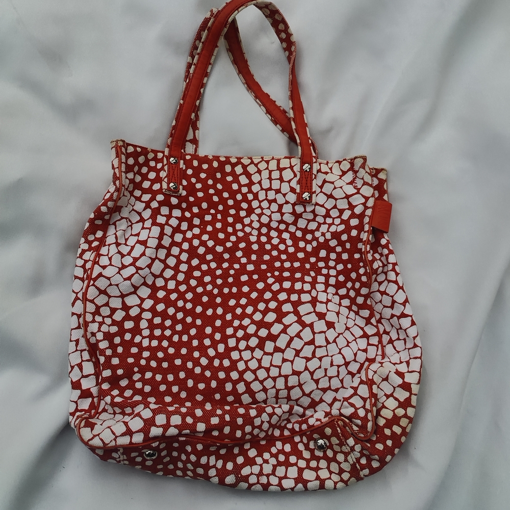 Diane Von Furatenberg Canvas W/Leather Trim, Red and White Tote Bag